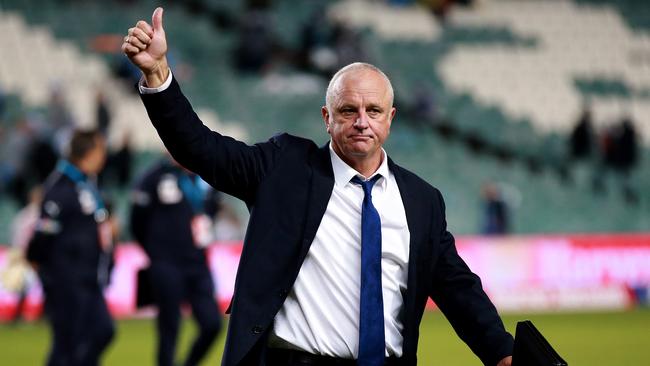 Sydney FC's coach Graham Arnold waves goodbye to fans