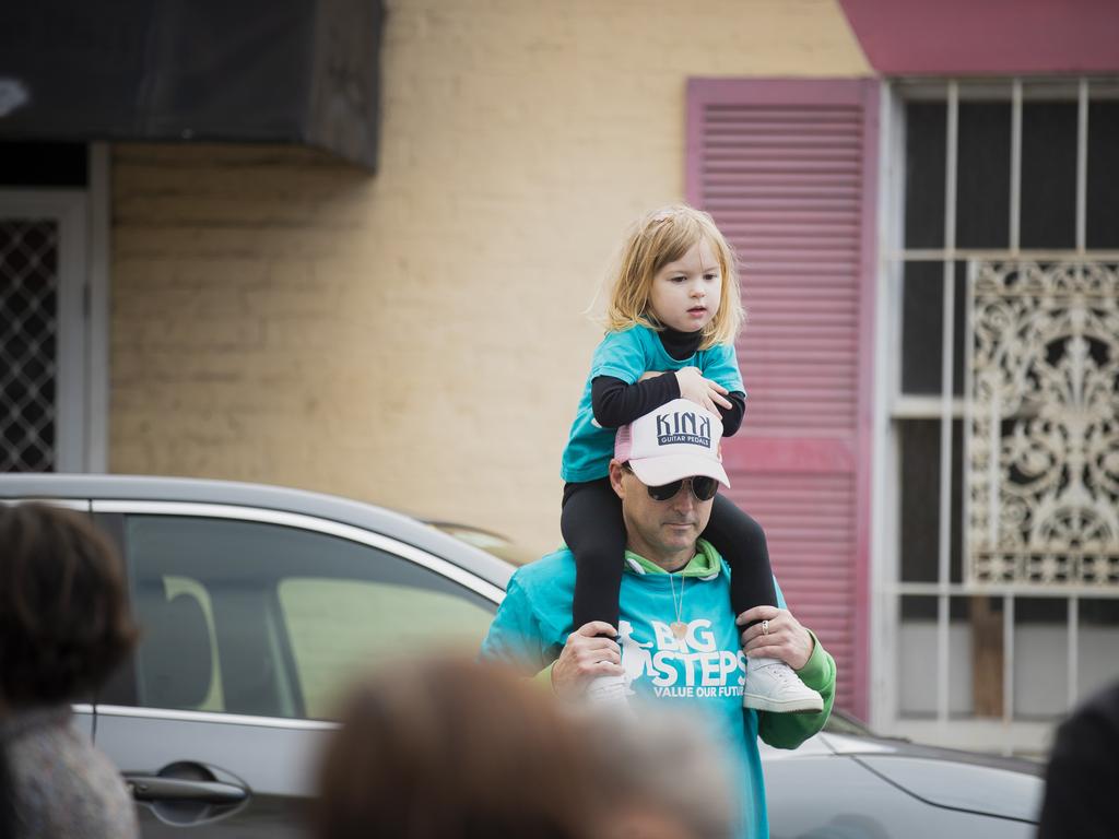 Andrew Bond with his daughter Eva 3 1/2yo. Annual May Day march by Unions in Hobart. Picture: RICHARD JUPE