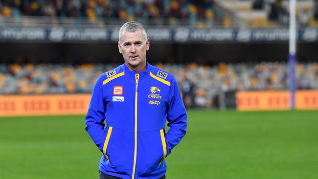 Adam Simpson walks off after a loss. Picture: Darren England