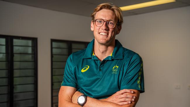 Mack Horton as the Olympians visit Katherine High School as part of the Olympics Unleashed program. Picture: Pema Tamang Pakhrin