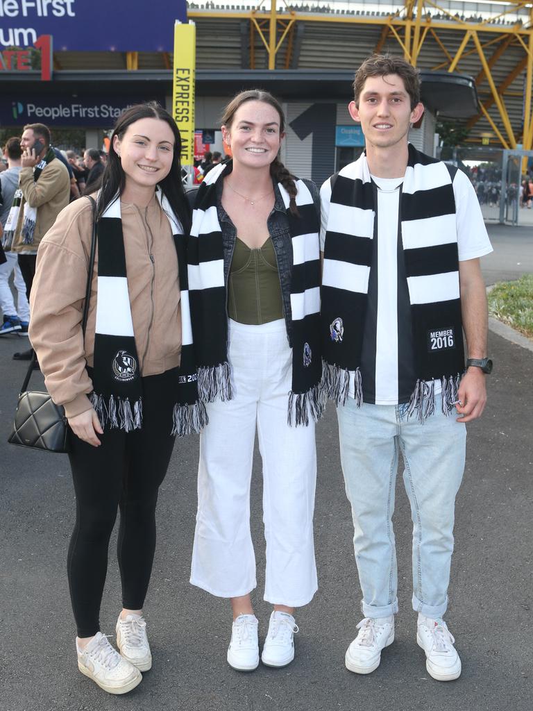 Gold Coast Suns vs. Collingwood. Maddy Naumann, Halli West and Nick Maxwell. 29 June 2024 Carrara Picture by Richard Gosling