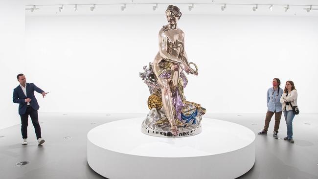 A 2.5 metre steel mirrored sculpture of Venus by artist Jeff Koons at NGV Triennial. Picture: Aaron Francis/The Australian