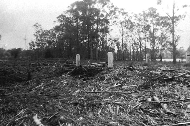 Debris left after flooding at Ron Brehmer’s property Stapylton - Jacob’s Well Road, Queensland, circa 1960