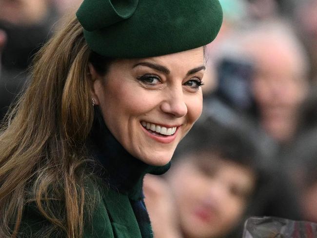 Britain's Catherine, Princess of Wales reacts after attending the Royal Family's traditional Christmas Day service at St Mary Magdalene Church in Sandringham, Norfolk, eastern England, on December 25, 2024. (Photo by Oli SCARFF / AFP)