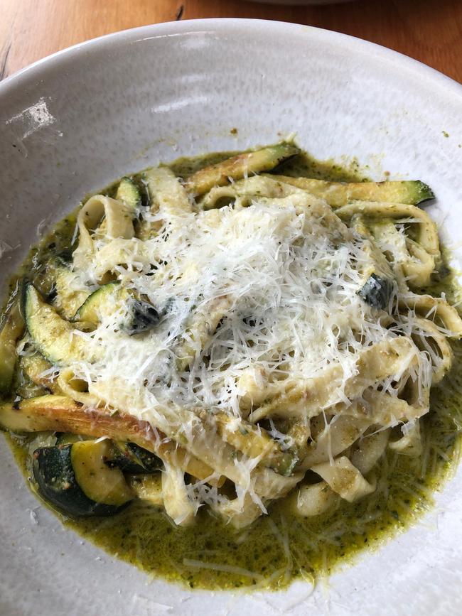 House-made fettuccine, zucchini, basil pesto at St Hugo cellar door, Barossa Valley.