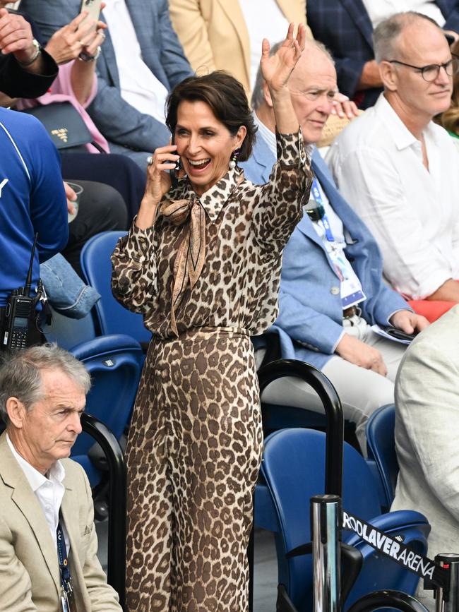 Tennis Australia president and Virgin Australia CEO Jayne Hrdlicka at the women’s final on Saturday. She also watched the men’s final on Sunday. Picture: Getty Images