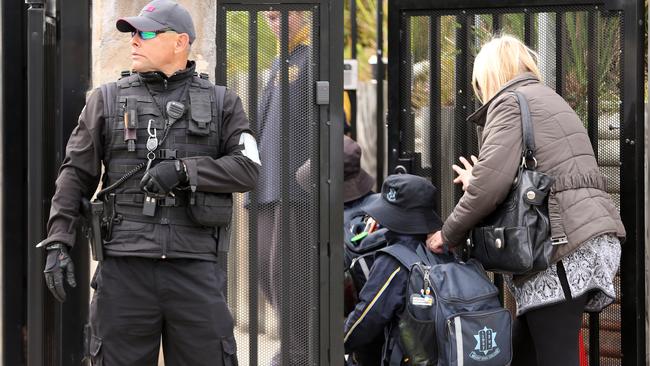 Armed security guards at Jewish schools in Sydney’s eastern suburbs. Picture: John Grainger