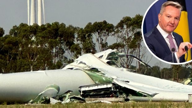 Chris Bowen and fallen wind turbine