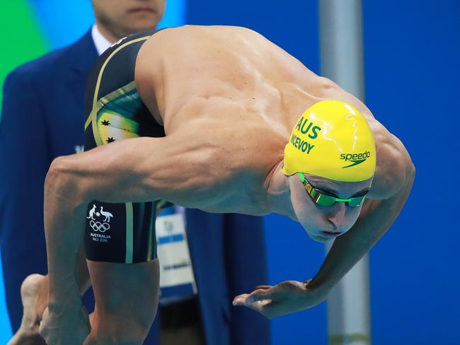 Australia's Cameron McEvoy off the blocks and finished 7th in the Men's 100m Freestyle Final on day five of the swimming at the Rio 2016 Olympic Games. Picture. Phil Hillyard