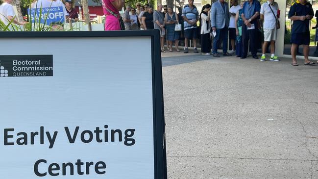 Early voting in the Gold Coast City Council 2024 poll. This is the Lawson Street pre-poll at Southport after voting started at 9am.