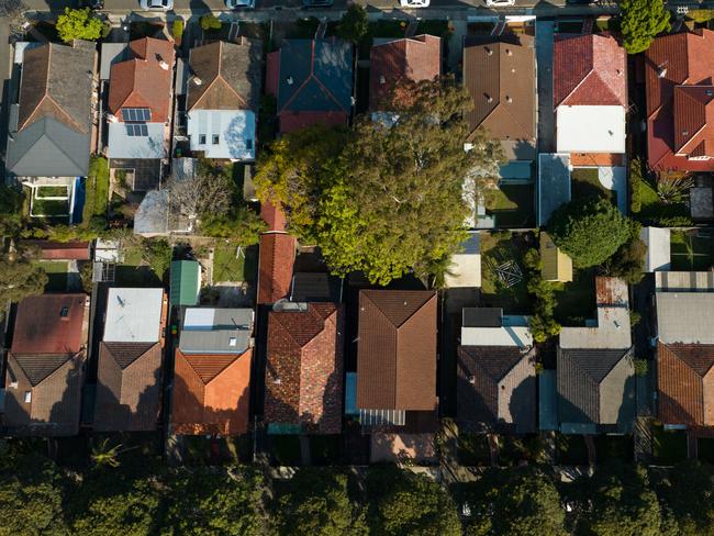 SYDNEY, AUSTRALIA - NewsWire Photos SEPTEMBER 14 2023. Generic housing & real estate house generics. Pic shows aerial view of suburban rooftops in Ashfield, taken by drone. Picture: NCA NewsWire / Max Mason-Hubers