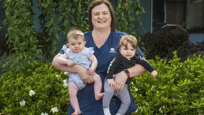 The Bays Hospital maternity unit manager Elaine Grant with Florence, six months and Hendrix, 5 months. Picture: Rob Leeson.