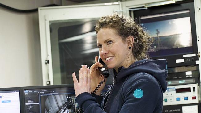 Voyage manager Tegan Sime works onboard the RV Investigator. Picture: CSIRO