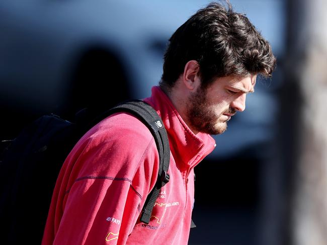 MELBOURNE, AUSTRALIA - September 11 , 2023. AFL.    Angus Brayshaw of the Demons arrives at before Melbournes training session at Casey Fields, Cranbourne   Photo by Michael Klein.