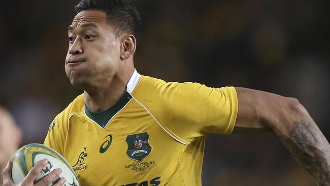 Israel Folau wants to play for the Wallabies again. Picture: AP Photo/Rick Rycroft