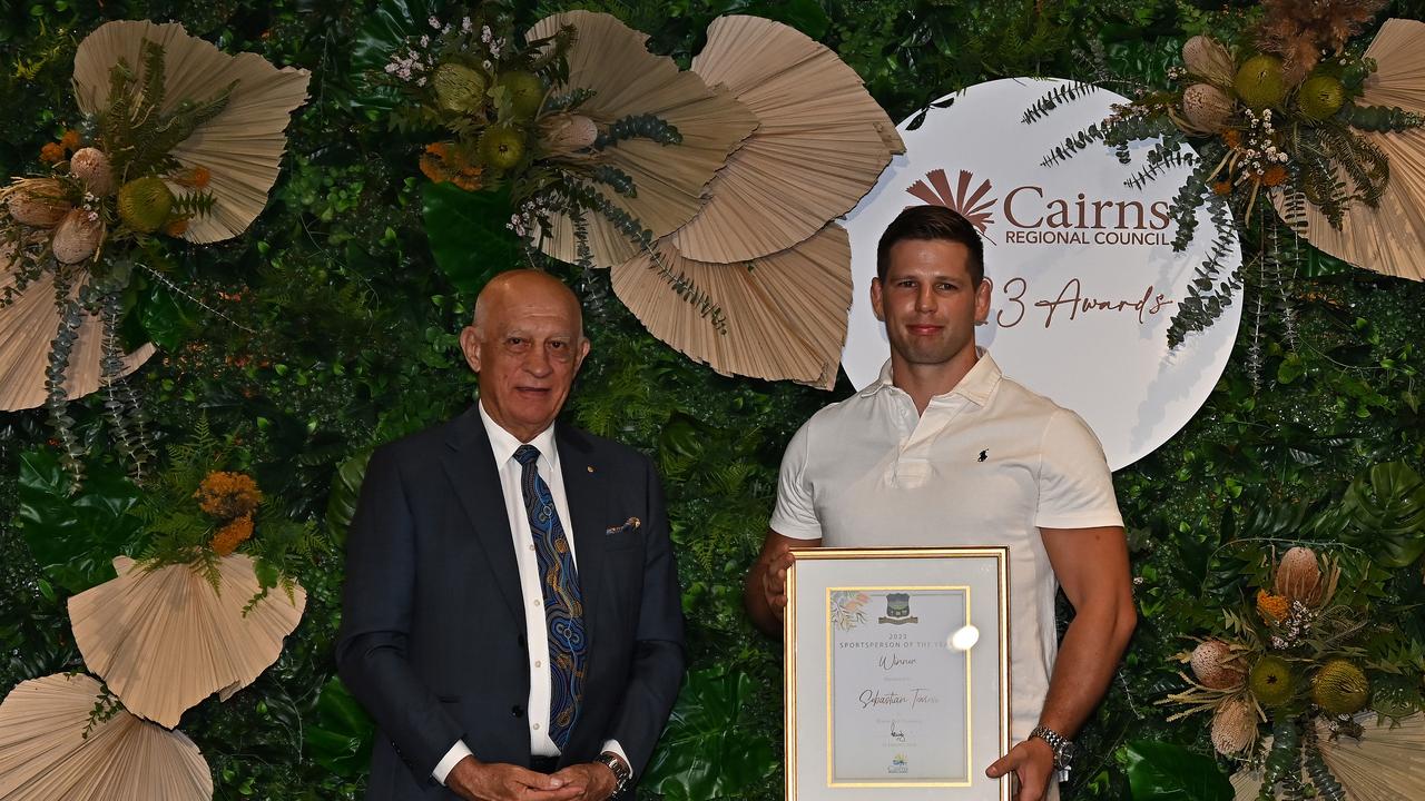 Mayor Bob Manning with Sebastian Temesi, recipient of the 2023 Sportsperson of the Year award. Picture Emily Barker.