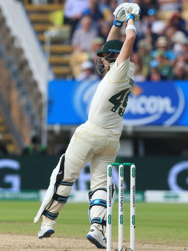 Steve Smith dodges a short ball. Picture: Lindsey Parnaby/AFP