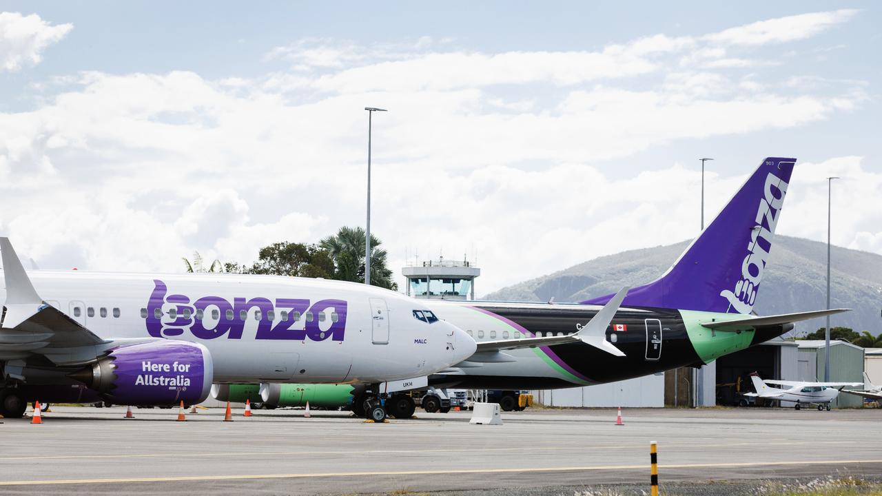 Grounded Bonza planes at Sunshine Coast airport on Tuesday morning. Picture Lachie Millard