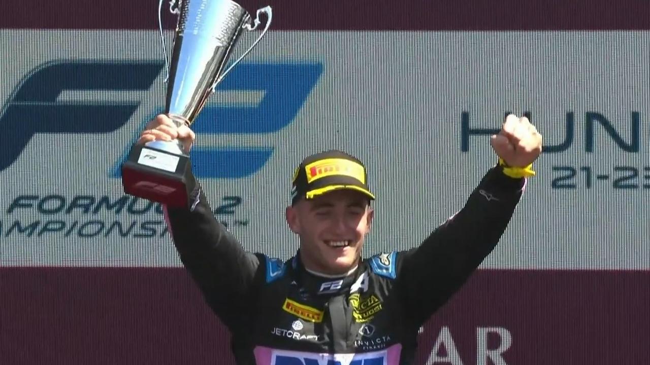 Jack Doohan celebrates his win in Hungary.