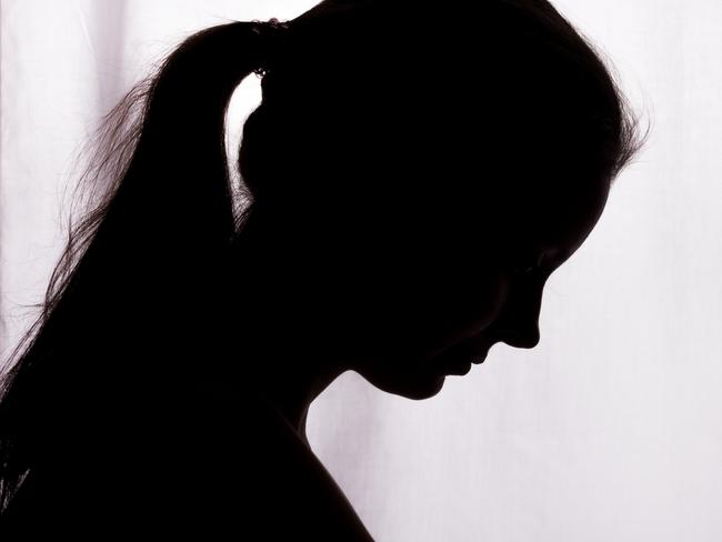 Silhouette of a young woman with problems - horizontal, isolated