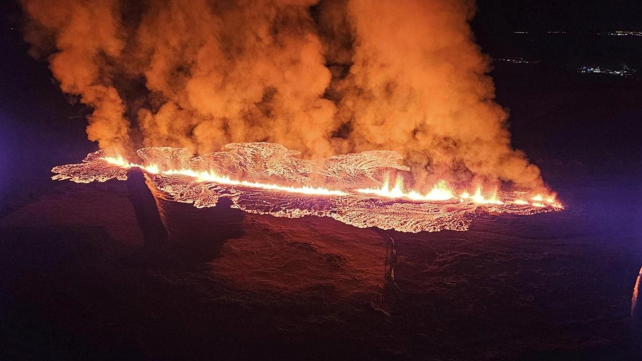 Grindavik’s volcano spews plumes of lava as residents urged to flee again. Picture: EPA/AAP