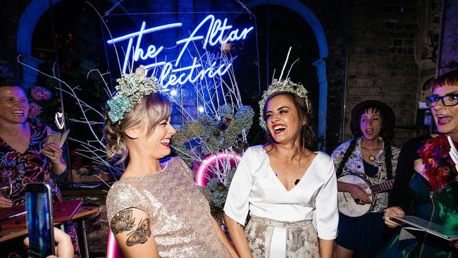 Couple Teegan Daly and Mahatia Minniecon getting married at Vegas-inspired wedding venue Altar Electric Picture: Christian Marc