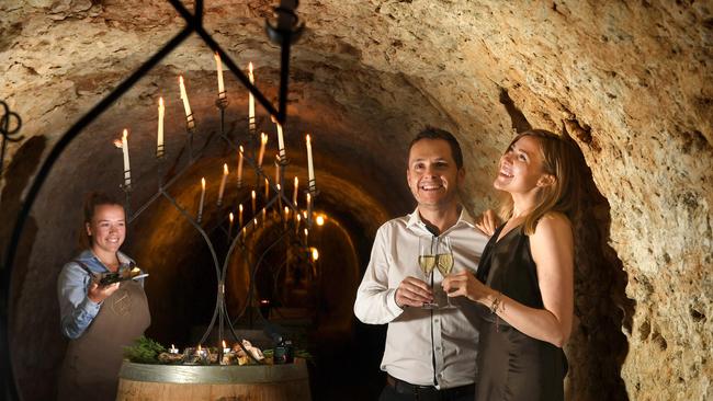 Mark Guy and Nichole St. Pierre enjoy Maxwell Wines’ Canapes in the Cave experience. Picture: Tricia Watkinson