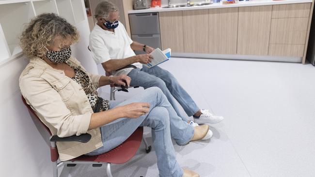 Patients are monitored for fifteen minutes after receiving the AstraZeneca vaccine at the Sydney West COVID Vaccine Centre. Picture: Brook Mitchell/Getty Images