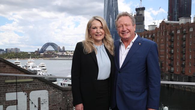 Mining Magnate Andrew Forrest with outgoing Fortescue Metals CEO Elizabeth Gains. Picture: David Swift/NCA NewsWire