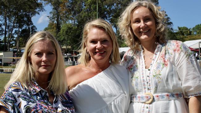 Sarah Blackwell, Wendy Fraser and Sam Logan at the Noosa Polo and Provedores on October 14, 2023.