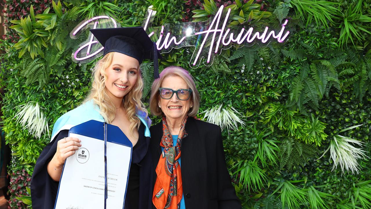 Deakin University graduate Dalyse MacGregor and grand mother Patricia Barry. Picture: Alison Wynd