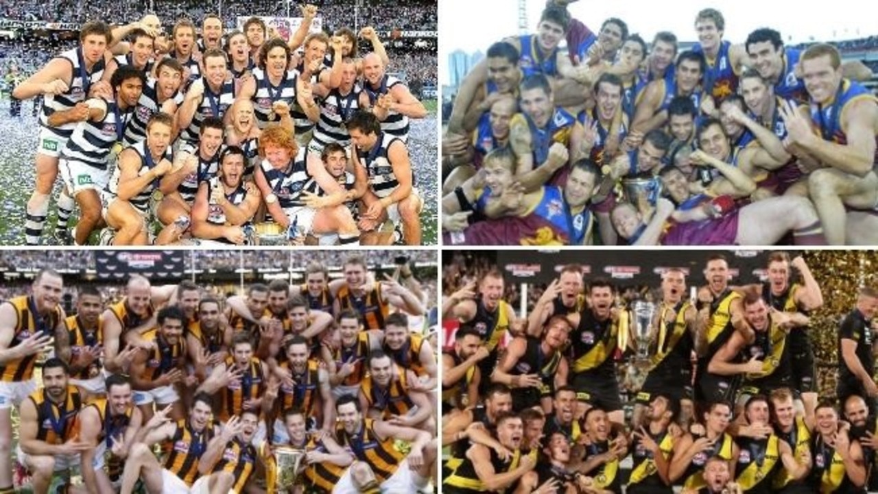 Dynasty clubs of the 2000s: Geelong, Brisbane, Hawthorn and Richmond.