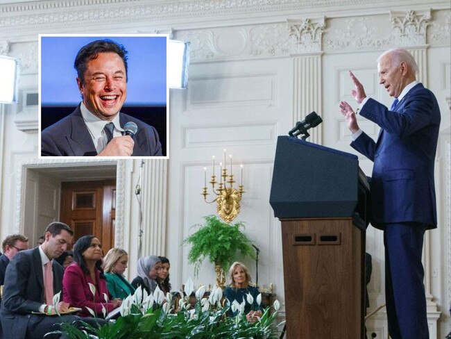 Joe Biden calls for federal investigation of Elon Musk over 'relationships with other countries'. Picture: Carina Johansen / NTB / AFP; Mandel Ngan / AFP