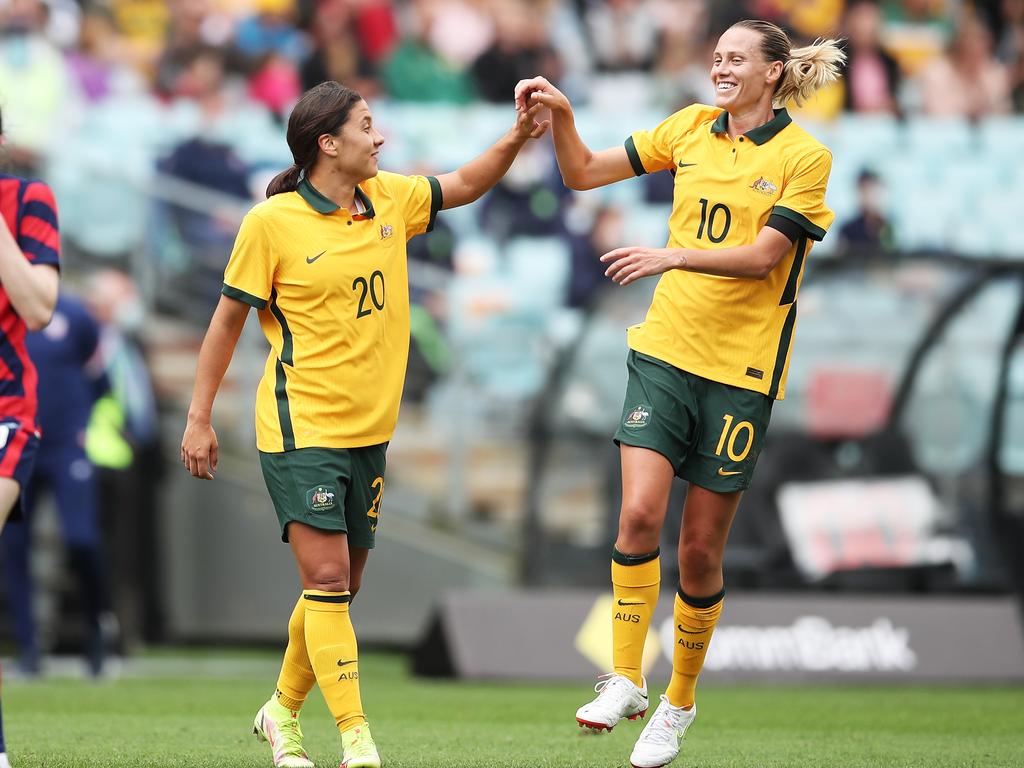 Like in the US, the growth of women’s sports in Australia is rapid, on the back of marketable athletes like Sam Kerr. Picture: Matt King/Getty Images