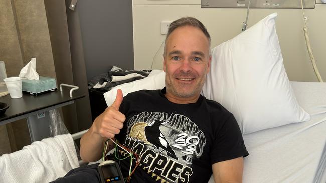 Tim Emmett was in good spirits in the Alfred hospital on Tuesday. Picture: Supplied