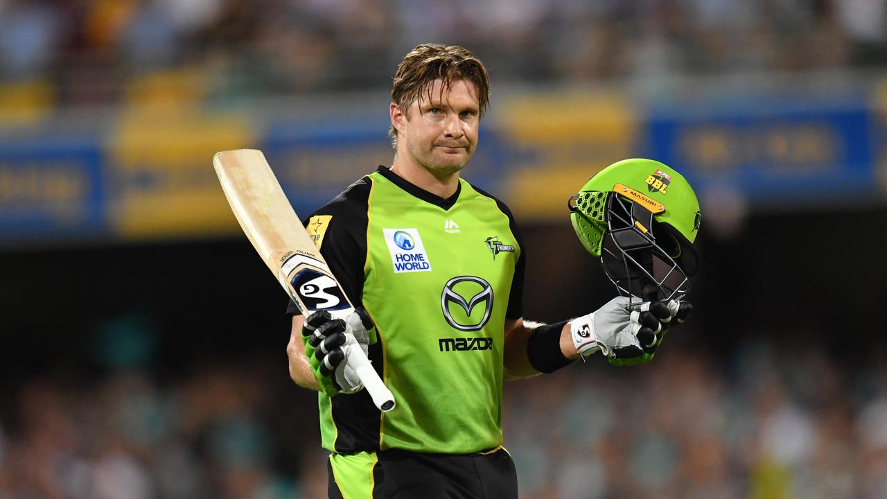 Shane Watson of the Sydney Thunder leaving the field after scoring a century during the Big Bash League.