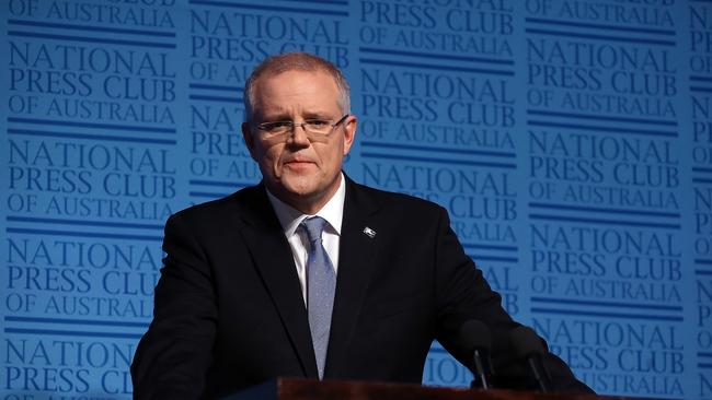 Treasurer Scott Morrison giving a National Press Club in the Great Hall at Parliament House in Canberra. Picture Kym Smith