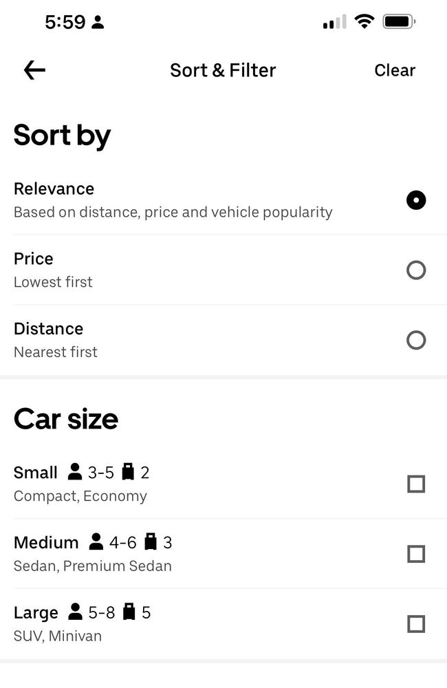 You can also filter it to price, distance and car size.