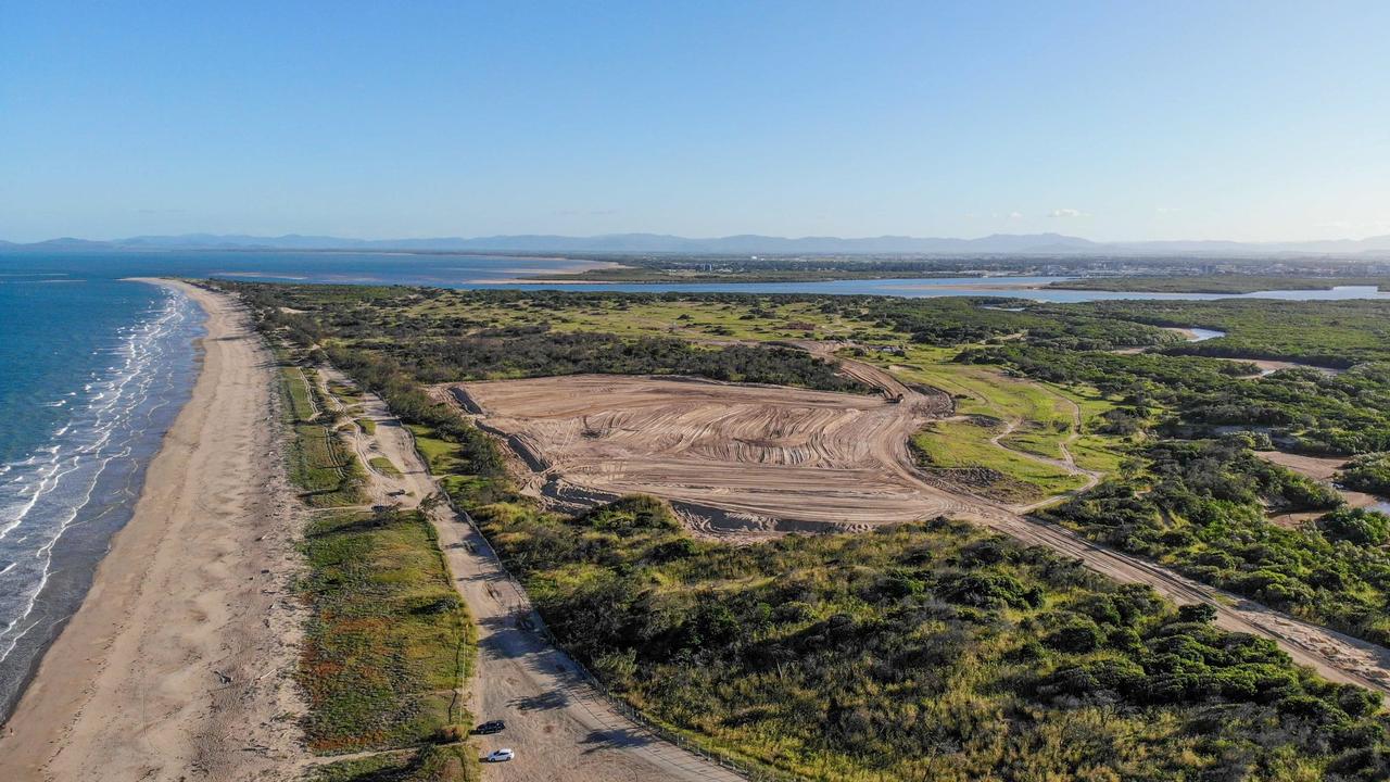 Drone images captured at the East Point project site show the initial earthworks that have commenced on site. The East Point development is back under way at Mackay Harbour, it has been talked about for more than a decade. The tip in the background is part of the Southern Reserve where people access the mouth of the Pioneer River for fishing and coastal enjoyment.