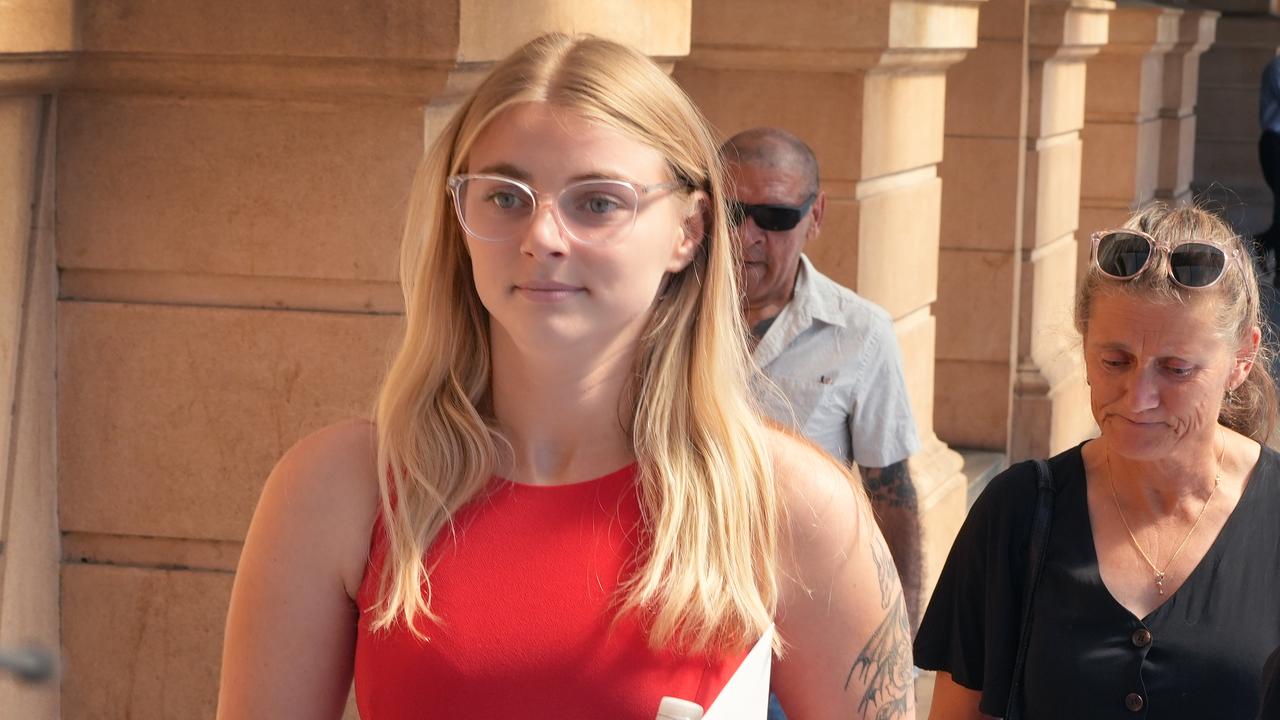 Motorcycle rider, Rachel Secker, leaves court after telling Hollit of the effect his appalling actions had on her. Picture: NewsWire / Dean Martin