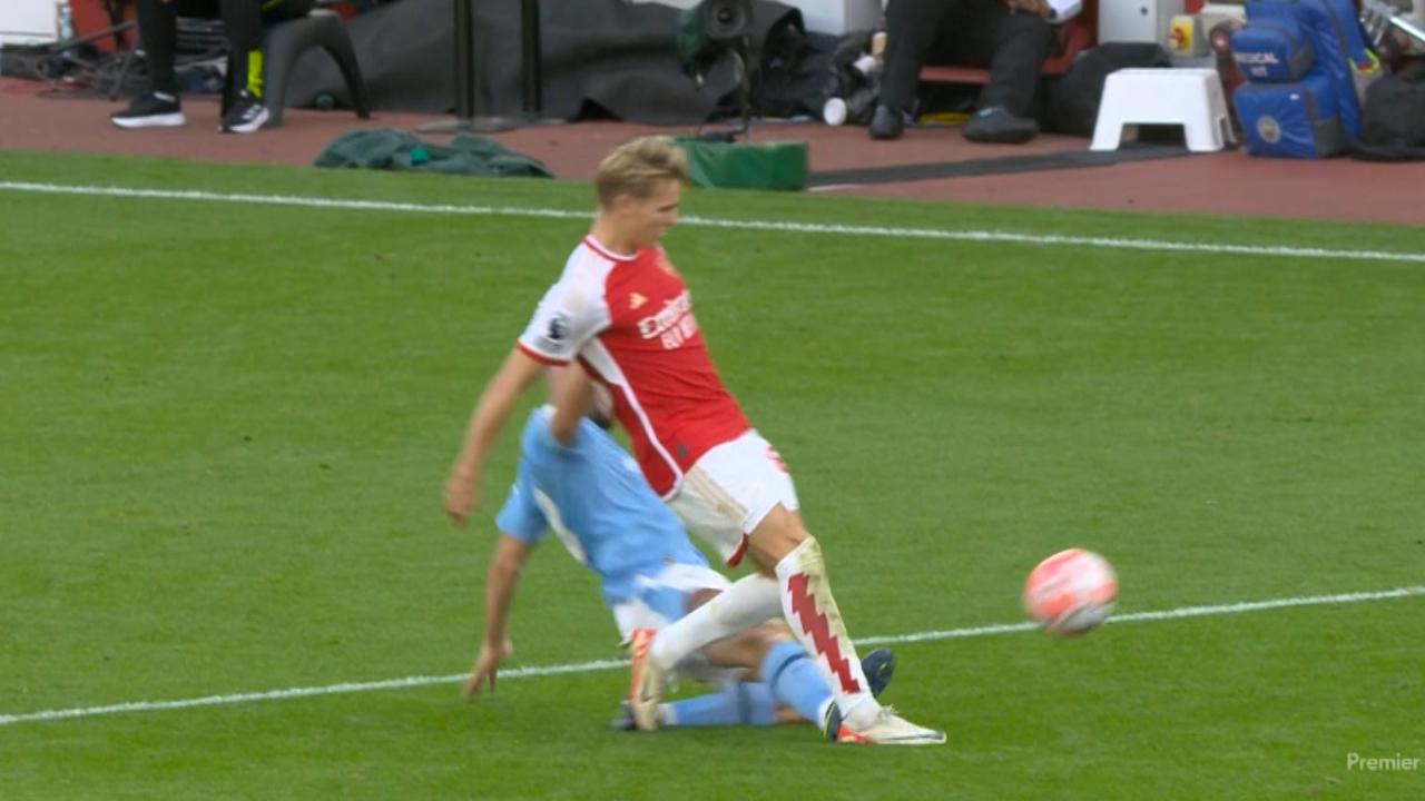 Mateo Kovacic tackles Martin Odegaard during Arsenal’s 1-0 win over Manchester City.