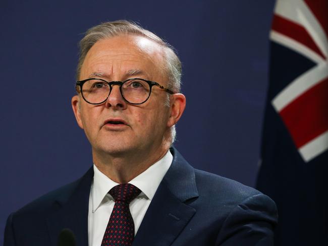 SYDNEY, AUSTRALIA: Newswire Photos: MAY 01 2024: Prime Minister Anthony Albanese is in Sydney today and addresses the media in a press conference with the Minister for Social Services, Amanda Rishworth and the Minister for Communications, Michelle Rowland. Picture: NCA Newswire / Gaye Gerard