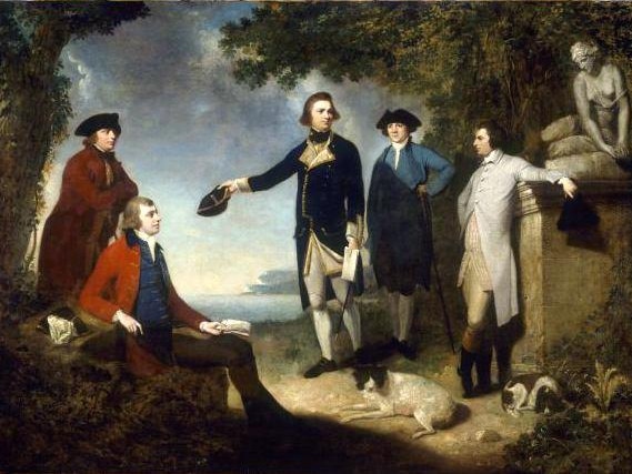 Captain James Cook, Sir Joseph Banks, Lord Sandwich, Dr Daniel Solander and Dr John Hawkesworth, 1771, oil painting by John Mortimer