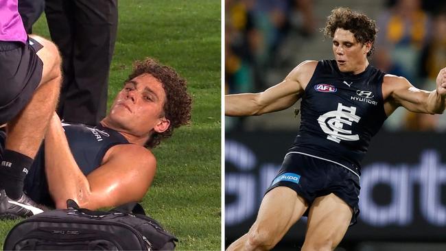 Charlie Curnow was worked on early. Photo: Channel 7.