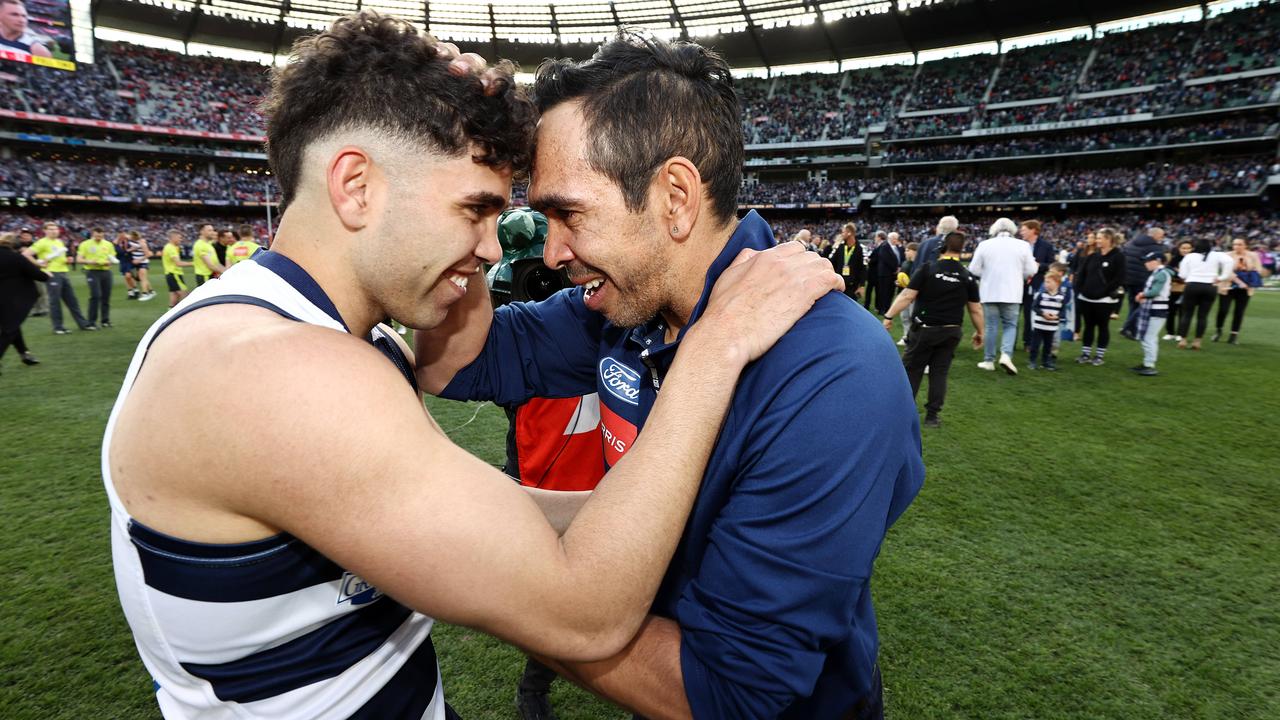 Tyson Stengle and his mentor Eddie Betts. Picture: Michael Klein