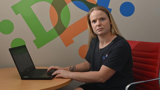 Auslan Instructor Kate Frost in the Deaf Can:Do office at Welland, is frustrated that her organisation’s Facebook page has been wiped out. Picture: Keryn Stevens