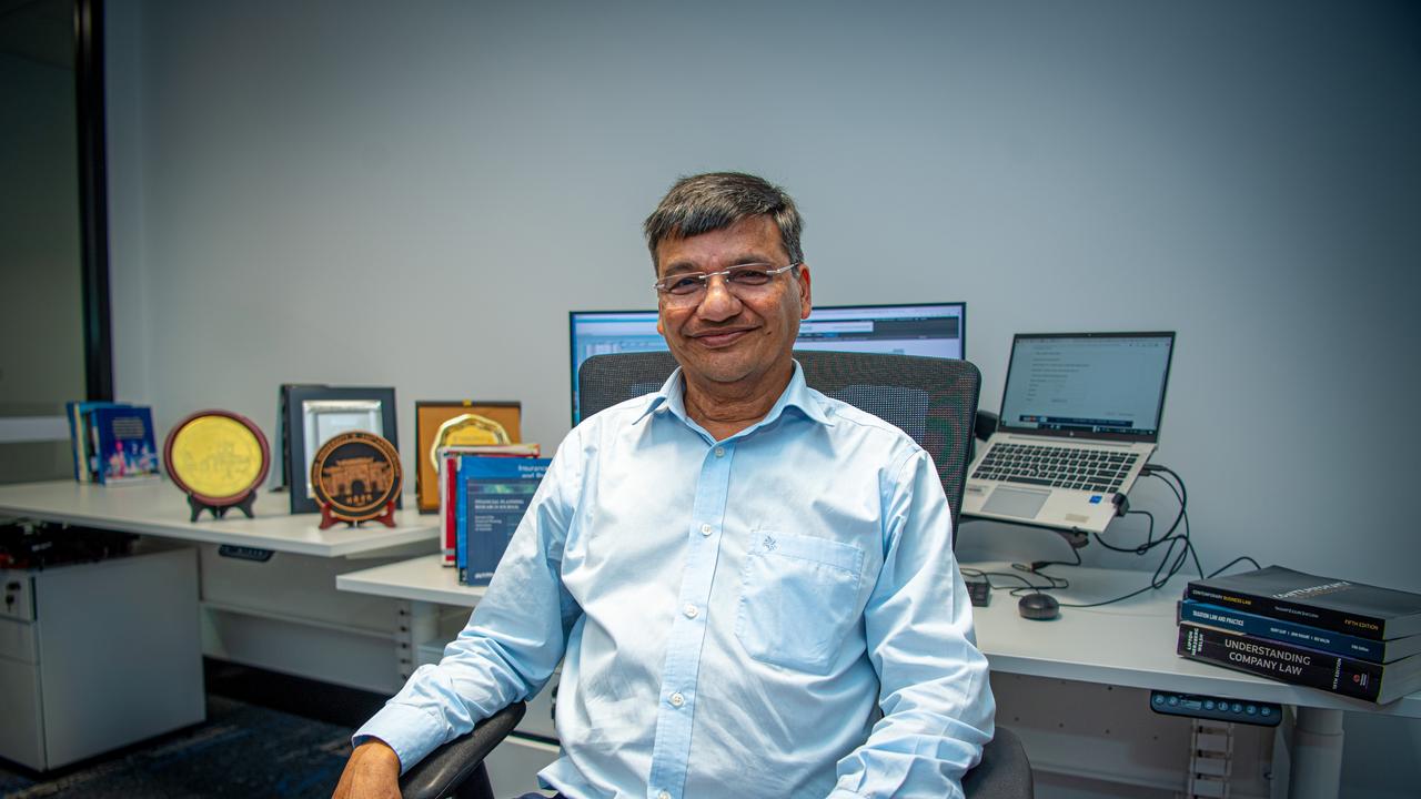 Dr Rakesh Gupta at his desk in the Danala Building. Picture courtesy CDU/Daniel Ratanapintha.