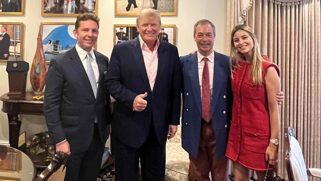 Holly Valance and her husband Nick Candy, far left, pictured with Donald Trump and British politician Nigel Farage in 2022. Picture: X