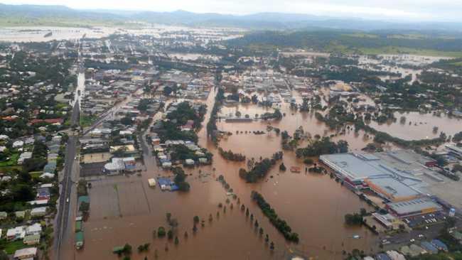 Aerial photo of Lismore during the March 2017 Flood. Picture: Westpac Life Saver Rescue Helico