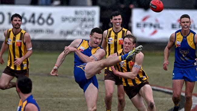 Players in action during the EFL Premier Division Grand Final between Rowville and Noble Park in Melbourne, Saturday, Sept. 17, 2022. Picture: Andy Brownbill